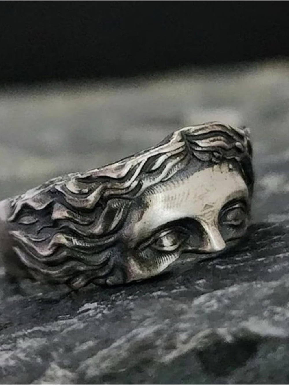 Vintage Silver Sculpted Face Ring - Picture 4 of 4